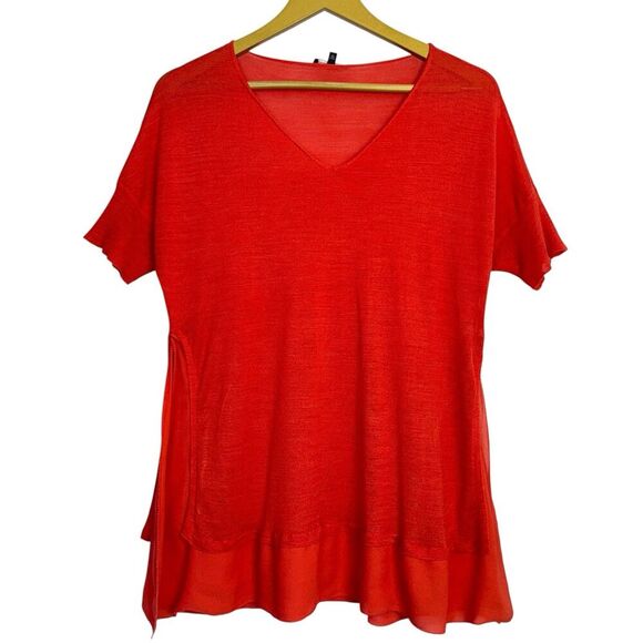 Eileen Fisher Chiffon Silk Tunic Blouse Size S Orange Slits Lagenlook Boho - Picture 1 of 7